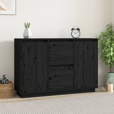 vidaXL Ντουλάπι Μαύρος 111x34x75cm από Μασίφ Ξύλο Πεύκου 1 τεμ.