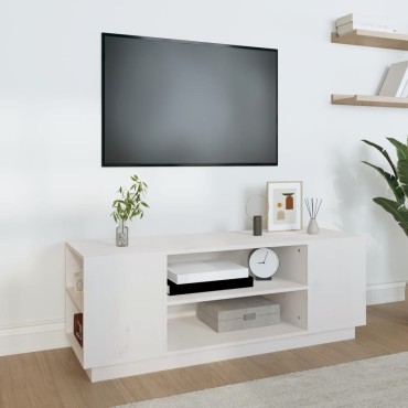 vidaXL Έπιπλο Τηλεόρασης Λευκό 110x35x40,5cm από Μασίφ Ξύλο Πεύκου