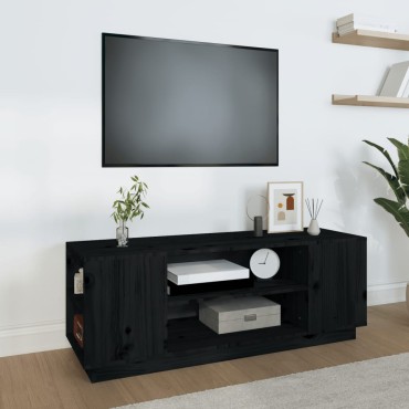 vidaXL Έπιπλο Τηλεόρασης Μαύρο 110x35x40,5cm από Μασίφ Ξύλο Πεύκου