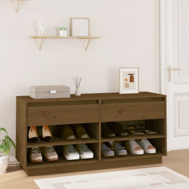 vidaXL Παπουτσοθήκη Μελί 110x34x52cm από Μασίφ Ξύλο Πεύκου