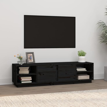 vidaXL Έπιπλο Τηλεόρασης Μαύρο 156x40x40cm από Μασίφ Ξύλο Πεύκου