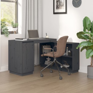 vidaXL Γραφείο Γκρι 110x50x75cm από Μασίφ Ξύλο Πεύκου 1 τεμ.