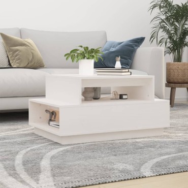 vidaXL Τραπεζάκι Σαλονιού Λευκό 80x55x40,5cm από Μασίφ Ξύλο Πεύκου 1 τεμ.