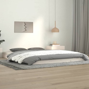 vidaXL Πλαίσιο Κρεβατιού άσπρο 140x190cm από Μασίφ Ξύλο Πεύκου 1 τεμ. - Διπλό