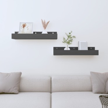 vidaXL Ράφια Τοίχου 2 τεμ. Γκρι 50x12x9cm από Μασίφ Ξύλο Πεύκου