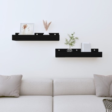 vidaXL Ράφια Τοίχου 2 τεμ. Μαύρα 50x12x9cm από Μασίφ Ξύλο Πεύκου