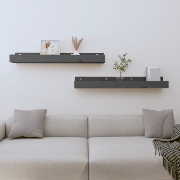 vidaXL Ράφια Τοίχου 2 τεμ. Γκρι 80x12x9cm από Μασίφ Ξύλο Πεύκου
