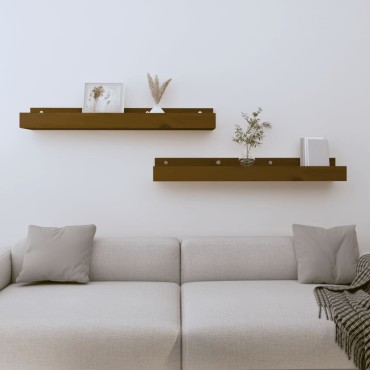 vidaXL Ράφια Τοίχου 2 τεμ. Καφέ Μελί 80x12x9cm Μασίφ Ξύλο Πεύκου