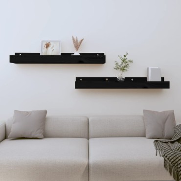 vidaXL Ράφια Τοίχου 2 τεμ. Μαύρα 80x12x9cm από Μασίφ Ξύλο Πεύκου