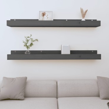 vidaXL Ράφια Τοίχου 2 τεμ. Μαύρα 110x12x9cm από Μασίφ Ξύλο Πεύκου
