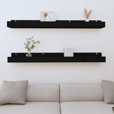 vidaXL Ράφια Τοίχου 2 τεμ. Μαύρα 110x12x9cm από Μασίφ Ξύλο Πεύκου