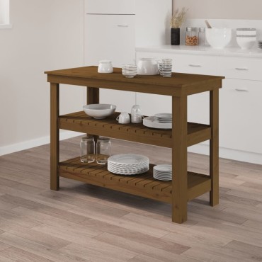 vidaXL Πάγκος Εργασίας Μελί Καφέ 110,5 x 50 x 80 εκ. Μασίφ Ξύλο Πεύκο