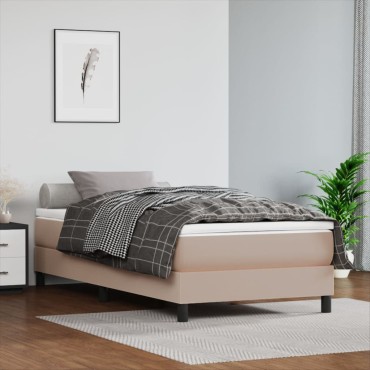vidaXL Πλαίσιο Κρεβατιού Καπουτσίνο 90x200cm από Συνθετικό Δέρμα 1 τεμ. - Μονό