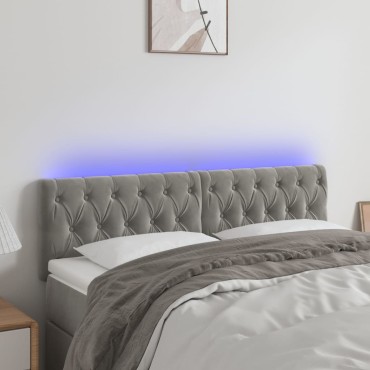 vidaXL Κεφαλάρι Κρεβατιού LED Ανοιχτό Γκρι 144x7x78/88cm Βελούδινο 1 τεμ.