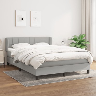 vidaXL Κρεβάτι Boxspring με Στρώμα Ανοιχτό Γκρι 140x190cm Υφασμάτινο 1 τεμ. - Μονό