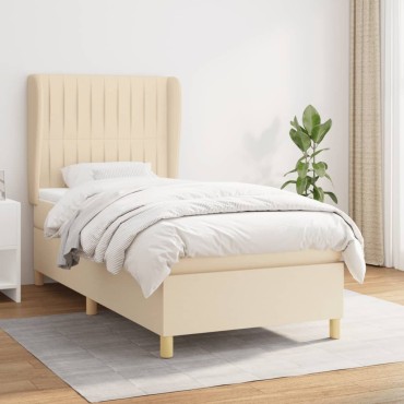 vidaXL Κρεβάτι Boxspring με Στρώμα Κρεμ 80x200cm Υφασμάτινο 1 τεμ. - Μονό