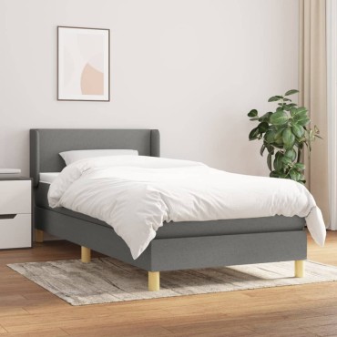 vidaXL Κρεβάτι Boxspring με Στρώμα Σκούρο Γκρι 90x200 εκ. Υφασμάτινο