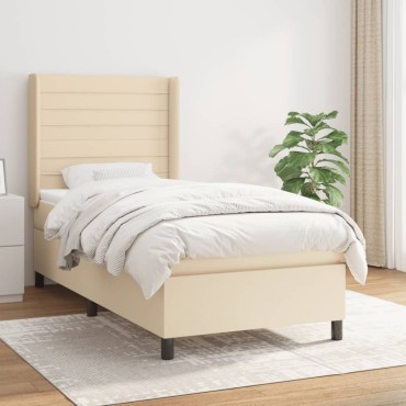 vidaXL Κρεβάτι Boxspring με Στρώμα Κρεμ 80x200cm Υφασμάτινο 1 τεμ. - Μονό