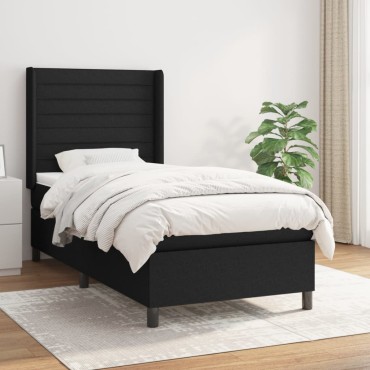 vidaXL Κρεβάτι Boxspring με Στρώμα Μαύρο 90x200cm Υφασμάτινο 1 τεμ. - Μονό