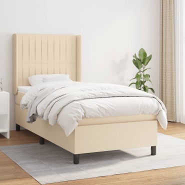 vidaXL Κρεβάτι Boxspring με Στρώμα Κρεμ 80x200cm Υφασμάτινο 1 τεμ. - Μονό