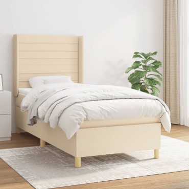 vidaXL Κρεβάτι Boxspring με Στρώμα Κρεμ 80x200cm Υφασμάτινο 1 τεμ. - Μονό