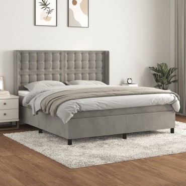 vidaXL Κρεβάτι Boxspring με Στρώμα Ανοιχτό Γκρι 180x200cm Βελούδινο 1 τεμ. - Διπλό