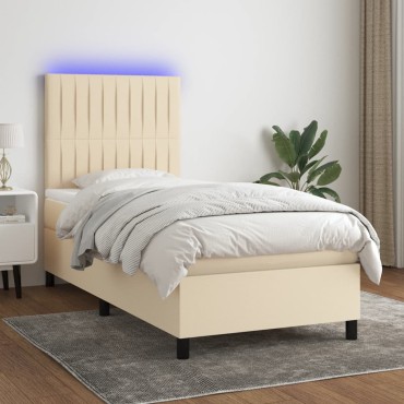 vidaXL Κρεβάτι Boxspring με Στρώμα & LED Κρεμ 80x200cm Υφασμάτινο 1 τεμ. - Μονό