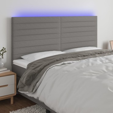 vidaXL Κεφαλάρι Κρεβατιού LED Σκούρο Γκρι 200x5x118/128cm Υφασμάτινο 1 τεμ.