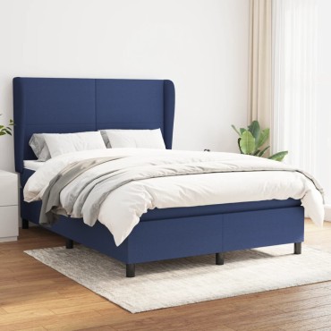 vidaXL Κρεβάτι Boxspring με Στρώμα Μπλε 140x190cm Υφασμάτινο 1 τεμ. - Μονό