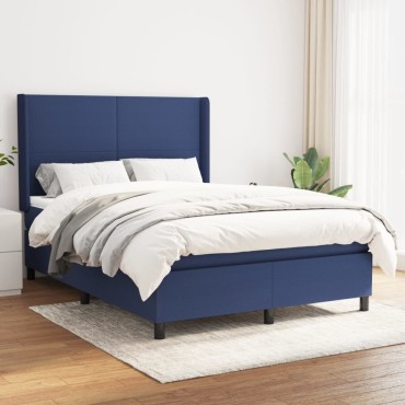 vidaXL Κρεβάτι Boxspring με Στρώμα Μπλε 140x190cm Υφασμάτινο 1 τεμ. - Μονό
