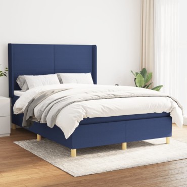 vidaXL Κρεβάτι Boxspring με Στρώμα Μπλε 140x190cm Υφασμάτινο 1 τεμ. - Μονό