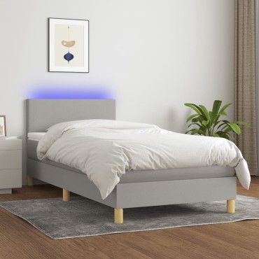 vidaXL Κρεβάτι Boxspring με Στρώμα & LED Αν.Γκρι 100x200 εκ Υφασμάτινο