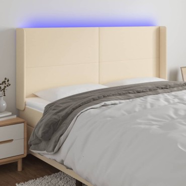 vidaXL Κεφαλάρι Κρεβατιού LED Κρεμ 163x16x118/128cm Υφασμάτινο 1 τεμ.