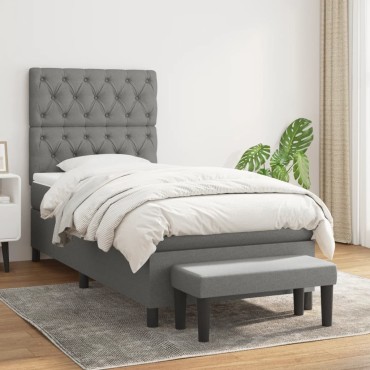 vidaXL Κρεβάτι Boxspring με Στρώμα Σκούρο Γκρι 80x200 εκ. Υφασμάτινο