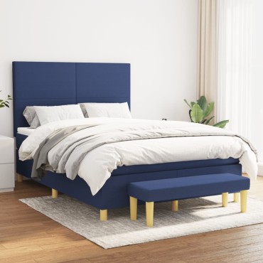 vidaXL Κρεβάτι Boxspring με Στρώμα Μπλε 140x200cm Υφασμάτινο 1 τεμ. - Διπλό