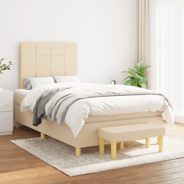vidaXL Κρεβάτι Boxspring με Στρώμα Κρεμ 120x200cm Υφασμάτινο 1 τεμ. - Μονό