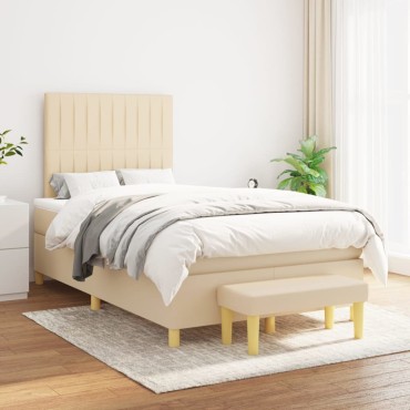 vidaXL Κρεβάτι Boxspring με Στρώμα Κρεμ 120x200cm Υφασμάτινο 1 τεμ. - Μονό