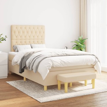 vidaXL Κρεβάτι Boxspring με Στρώμα Κρεμ 120x200cm Υφασμάτινο 1 τεμ. - Μονό