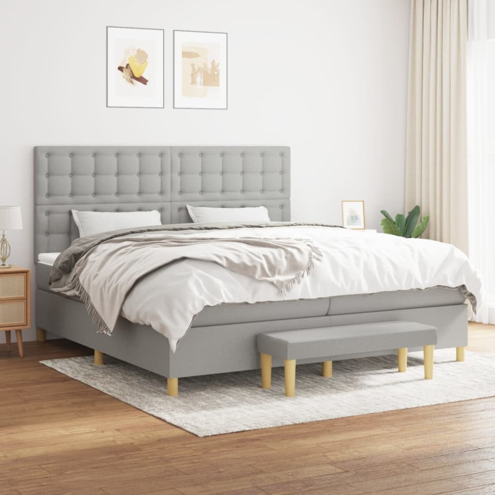 vidaXL Κρεβάτι Boxspring με Στρώμα Ανοιχτό Γκρι 200x200cm Υφασμάτινο 1 τεμ. - Διπλό