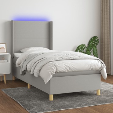 vidaXL Κρεβάτι Boxspring με Στρώμα & LED Αν.Γκρι 100x200εκ. Υφασμάτινο