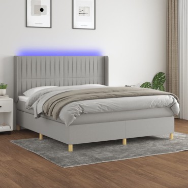 vidaXL Κρεβάτι Boxspring με Στρώμα & LED Αν.Γκρι 160x200εκ. Υφασμάτινο