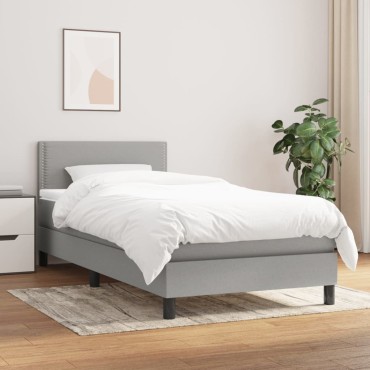 vidaXL Κρεβάτι Boxspring με Στρώμα Ανοιχτό Γκρι 100x200cm Υφασμάτινο 1 τεμ. - Μονό