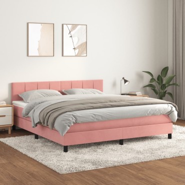 vidaXL Κρεβάτι Boxspring με Στρώμα Ροζ 180x200cm Βελούδινο 1 τεμ. - Διπλό