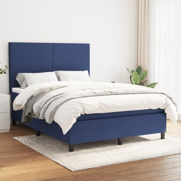 vidaXL Κρεβάτι Boxspring με Στρώμα Μπλε 140x190cm Υφασμάτινο 1 τεμ. - Μονό