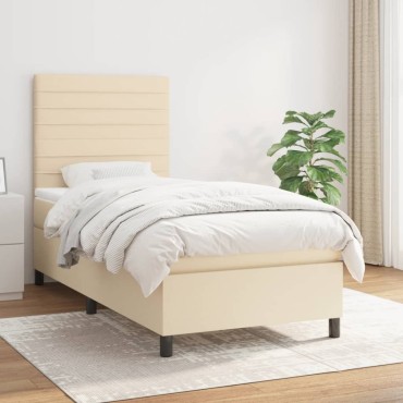 vidaXL Κρεβάτι Boxspring με Στρώμα Κρεμ 80x200cm Υφασμάτινο 1 τεμ. - Μονό