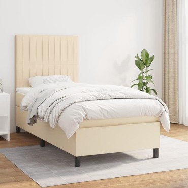 vidaXL Κρεβάτι Boxspring με Στρώμα Κρεμ 80x200cm Υφασμάτινο 1 τεμ. - Μονό