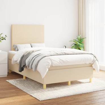 vidaXL Κρεβάτι Boxspring με Στρώμα Κρεμ 120x200cm Υφασμάτινο 1 τεμ. - Μονό