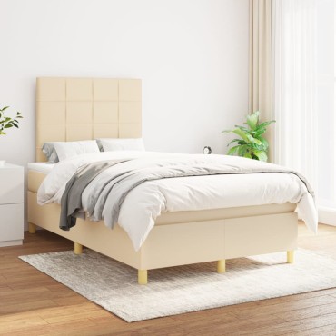 vidaXL Κρεβάτι Boxspring με Στρώμα Κρεμ 120x200cm Υφασμάτινο 1 τεμ. - Μονό