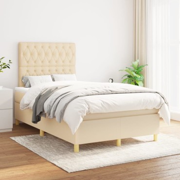 vidaXL Κρεβάτι Boxspring με Στρώμα Κρεμ 120x200cm Υφασμάτινο 1 τεμ. - Μονό