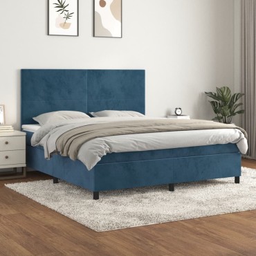 vidaXL Κρεβάτι Boxspring με Στρώμα Σκούρο Μπλε 180x200 εκ. Βελούδινο